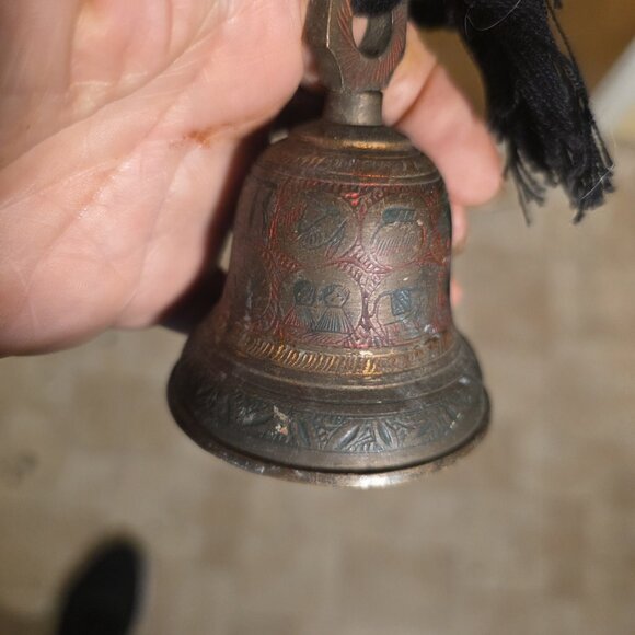 Colorful Stole With Brass Bells At Ends Hinduism Inscription On Bells - Picture 7 of 12